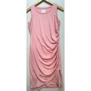 Nine West Women's Side Ruched Midi T-Shirt Dress Size S Pink Sleeveless Stretch